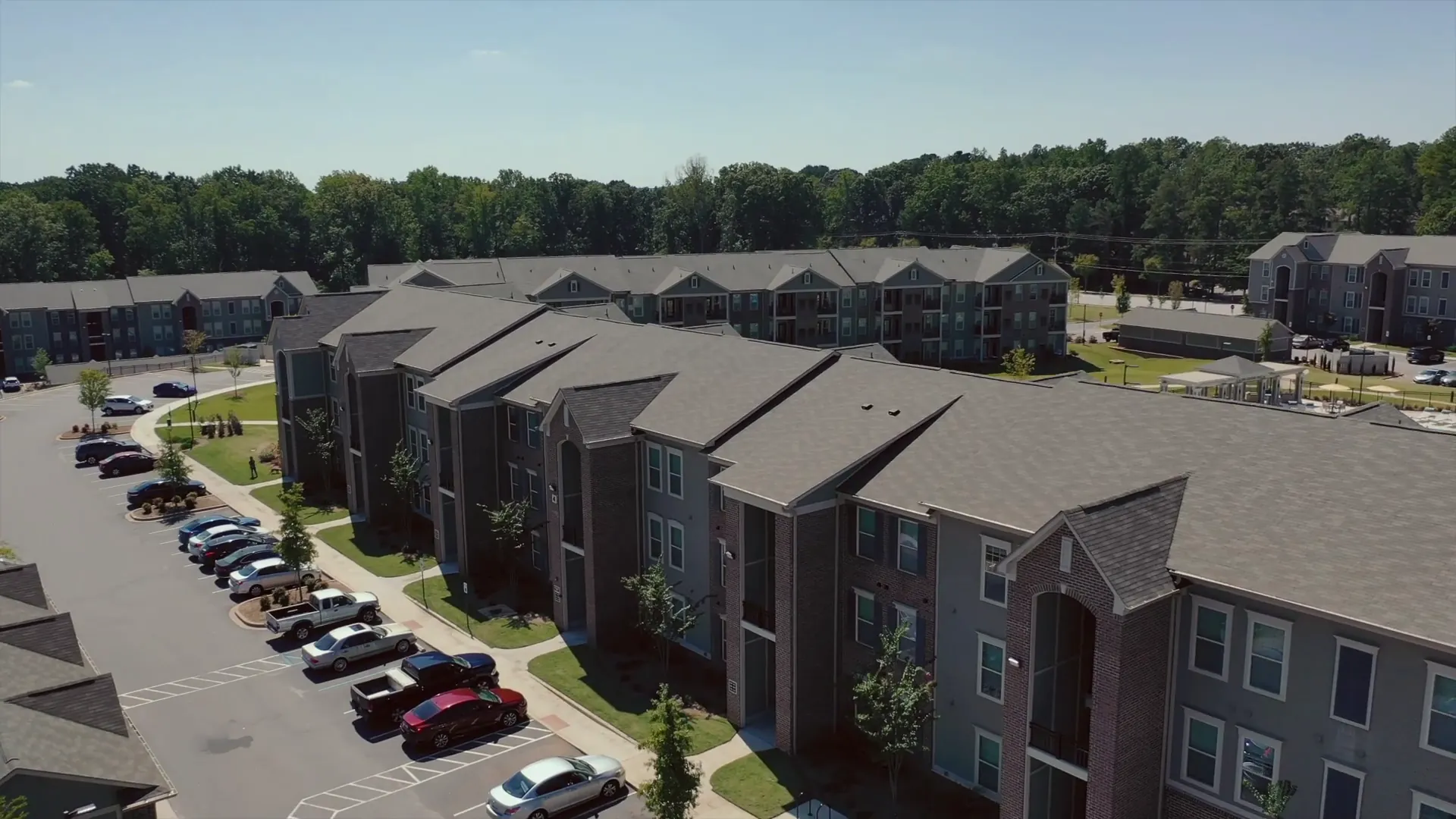 Aerial view of an apartment community