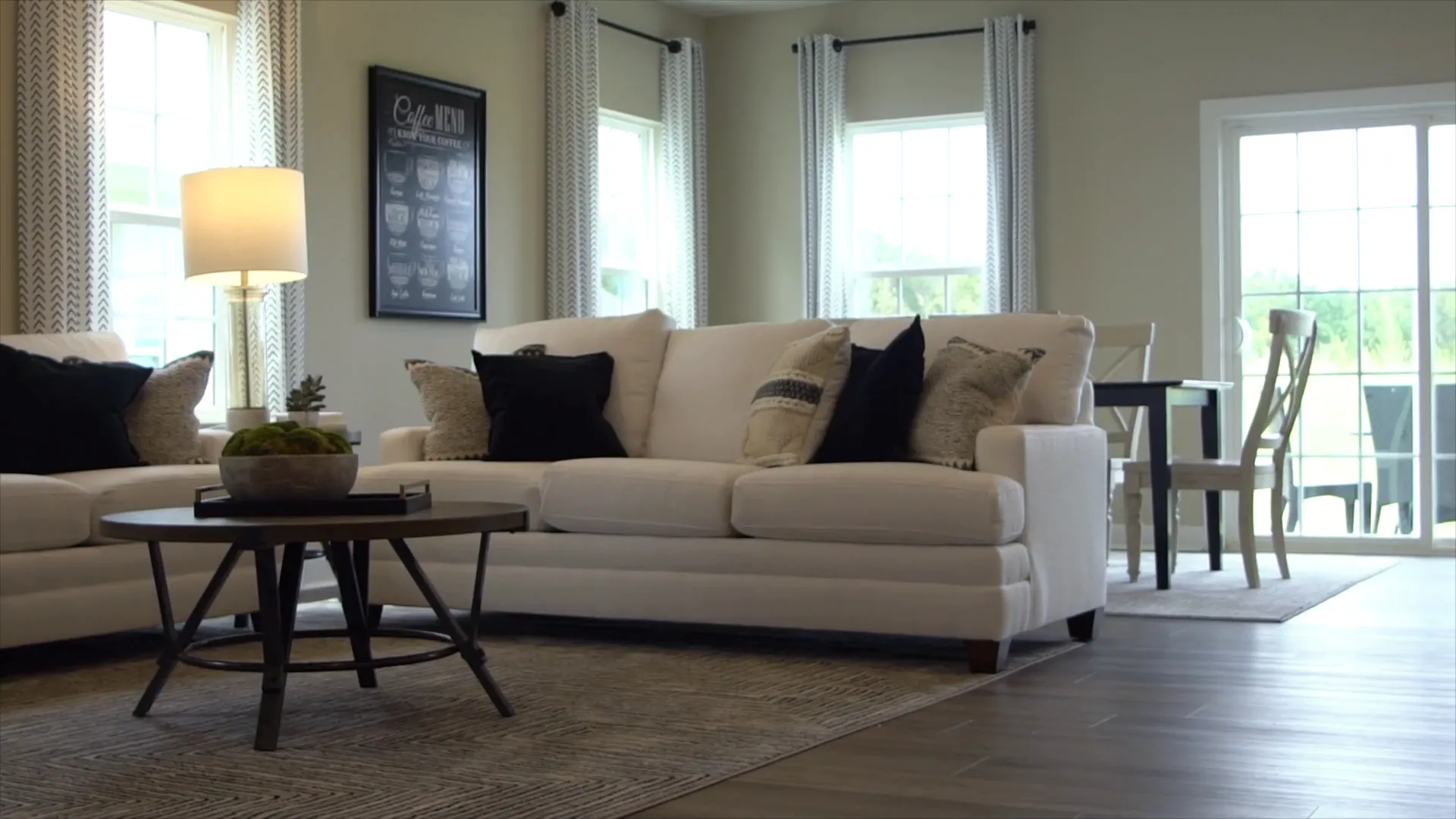 Living room finished with plank flooring