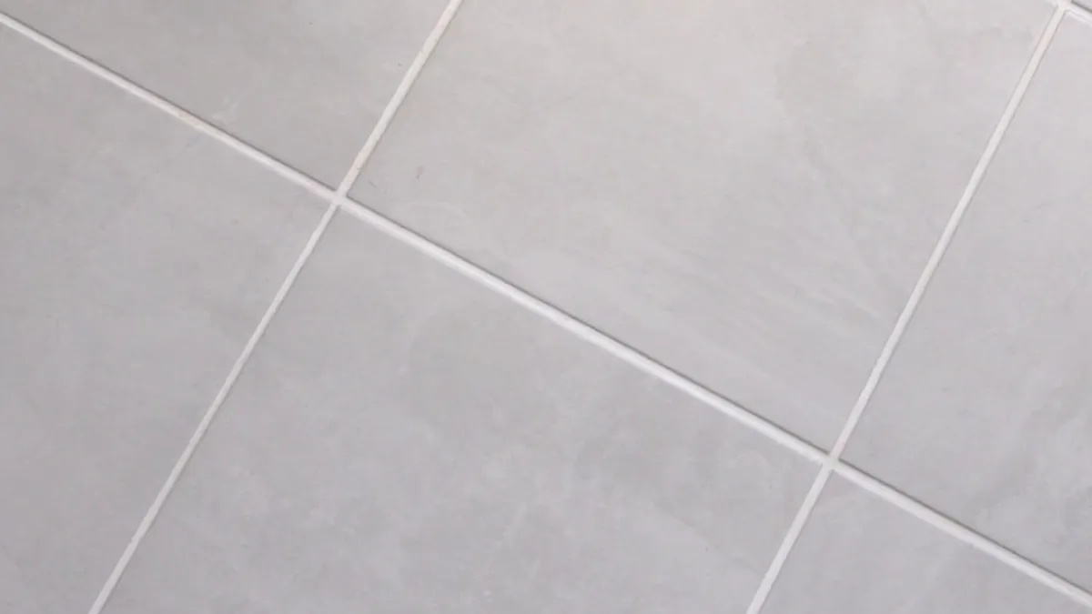 Close-up of large-format tile and its grout lines